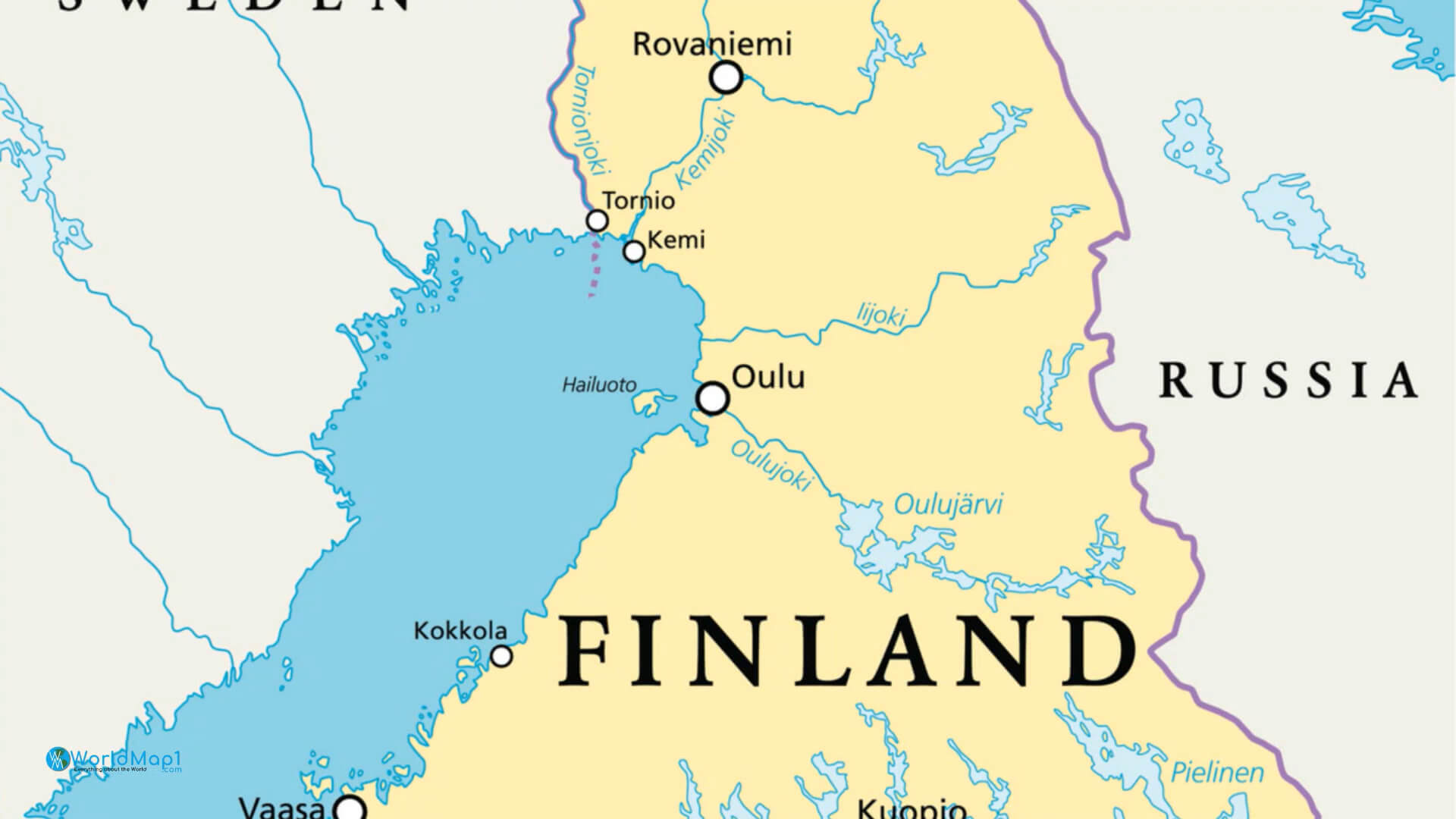 Rusya sınırı ile Kuzey Finlandiya Haritası